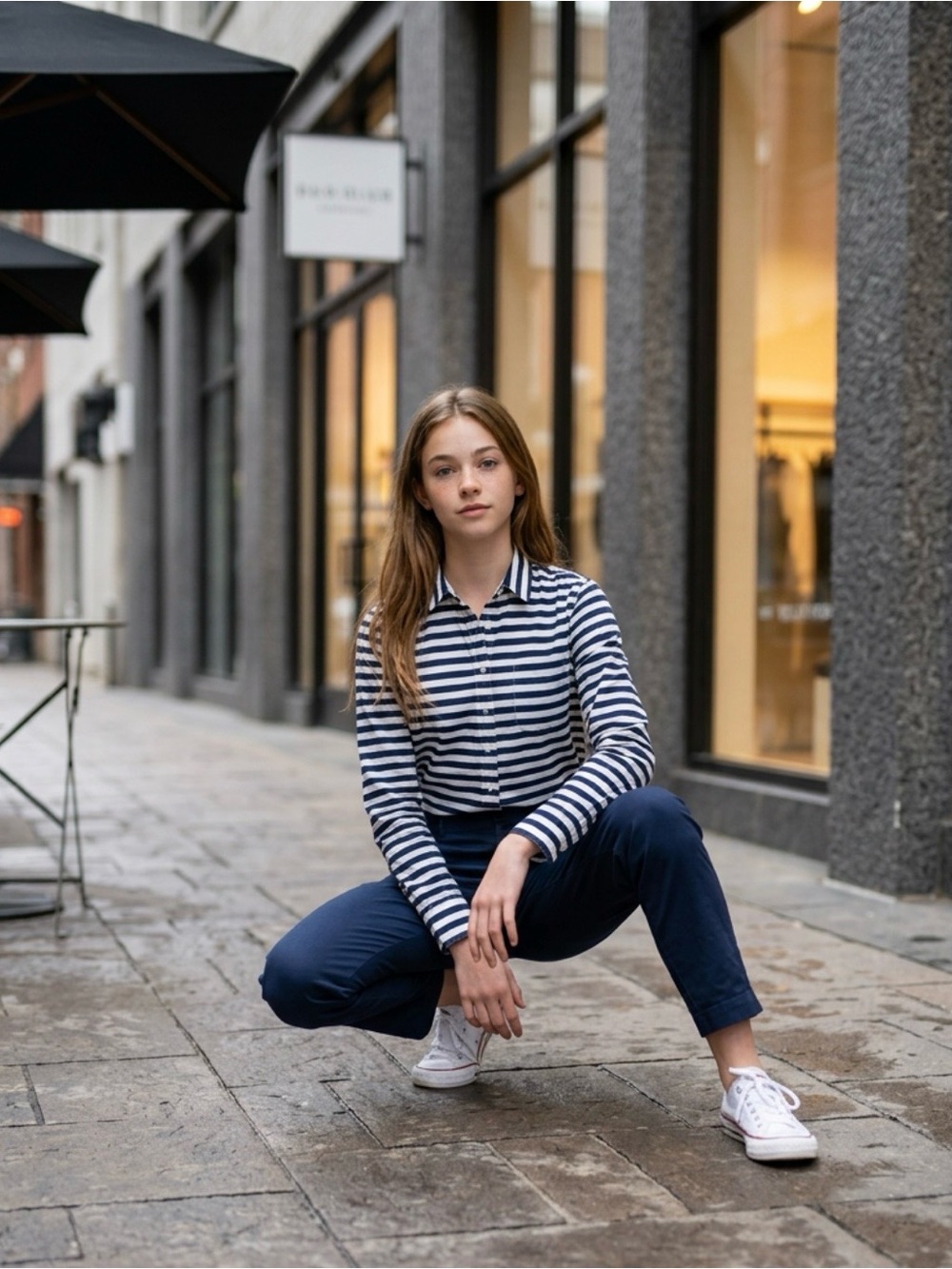 J. Crew Navy and White Striped Collared Shirt